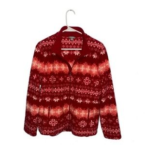 Talbots Fleece Snowflake Zip Closure Jacket - Red - Size L